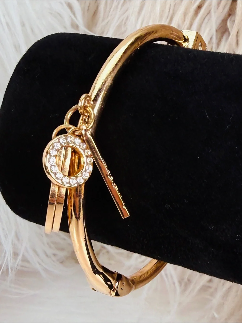 Goldtone Guardian Angle Wings Charm Circle Bangle Hinged Bracelet